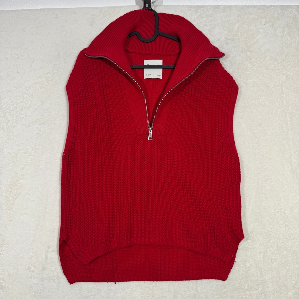 Abercrombie & Fitch Sweater Vest Womens Small Red Half Zip Shaker Knit Oversized